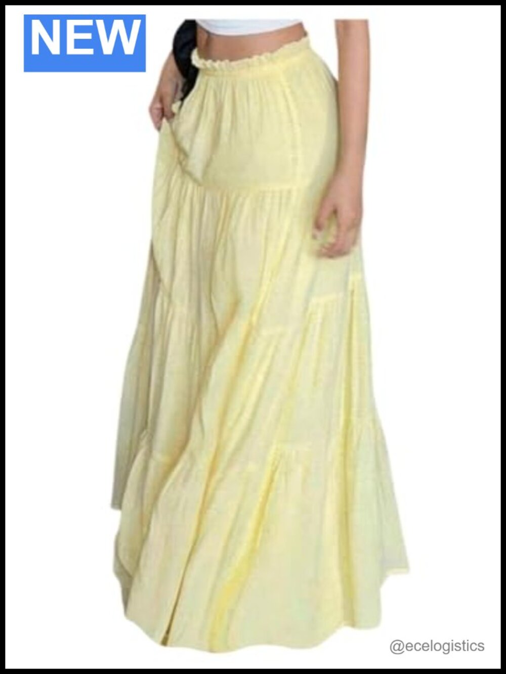 Women's Ruffle Maxi Skirt Elastic High Waisted A Line Flowy Beach Vacation